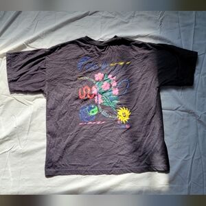 Vibrant Floral Graphic Tee - Black